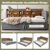 Daybett 90x200 cm mit Ausziehbett, Schlafsofa mit USB & Typ-C Ladeanschluss, multifunktionales, Leinenstoff Grau Bild 5