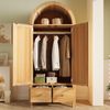 Merax Kleiderschrank 181x78x45 cm mit Rattan-Flechten, Landhausstil in Eicheoptik, offene halbrunde Ablage, 2 Türen mit Magnetverschluss, 2 Schubladen, Kleiderstange und Kippsicherung Bild 5
