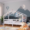 Bellabino 'Abia' Hausbett 90x200 cm, weiß, Kiefer Massivholz, Montessori Kinderbett mit Rausfallschutz und Lattenrost