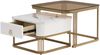 Couchtisch-Set 60x60x42.5 + 50x50x34 cm, MDF Hochglanz-Marmoroptik, Goldakzente, mit Schublade, Weiß und Gold und Teebraun Bild 2