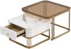 Couchtisch-Set 60x60x42.5 + 50x50x34 cm, MDF Hochglanz-Marmoroptik, Goldakzente, mit Schublade, Weiß und Gold und Teebraun Bild 3