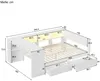 Stauraumbett mit Schreibtisch, LED-Streifen, Lattenrost, Regal, Schubladen, USB und Steckdosen, 140x200cm, Holzbett, Doppelbett Bild 5