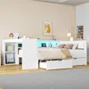 Stauraumbett mit Schreibtisch, LED-Streifen, Lattenrost, Regal, Schubladen, USB und Steckdosen, 140x200cm, Holzbett, Doppelbett Bild 4
