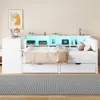 Stauraumbett mit Schreibtisch, LED-Streifen, Lattenrost, Regal, Schubladen, USB und Steckdosen, 140x200cm, Holzbett, Doppelbett Bild 3