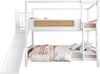 Etagenbett Kinderbett 90*200 cm Mit hausförmigem Bettrahmen, keksförmigen Schutzgittern, Rutsche und extrabreiter Sicherheitsleiter, Holzfarbe Bild 4