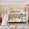 Etagenbett Kinderbett 90*200 cm Mit hausförmigem Bettrahmen, keksförmigen Schutzgittern, Rutsche und extrabreiter Sicherheitsleiter, Holzfarbe Bild 2