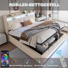 Polsterbett 180*200cm mit LED-Beleuchtung und USB-Steckdose, Kopfteil mit Einlegeböden und Stauraum, Mit Hydraulik für die Lagerung, Erwachsenenbett Doppelt, Leinenstoff Beige Bild 5
