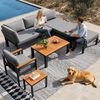 Merax Gartenlounge-Set Modulare Sitzgruppe mit Metallrahmen, Terrassenmöbel aus Kunstholz, (5-tlg), 5-Sitzer Gartenmöbel-Set mit Sofa, Liegestuhl, Hocker, Sessel, Tische Bild 2