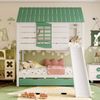 Merax Etagenbett 90x200cm mit Ausziehbett, Kinderbett Hausbett mit Rutsche, Hochbett mit Dach und Fenstern, Stockbett mit Rausfallschutz, Weiß+Grün Bild 2