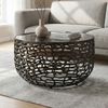 Couchtisch Aluminium Glas 60cm Schwarz - Runder Wohnzimmertisch Metall - Design Sofatisch - Moderner Loungetisch Gitteroptik - Beistelltisch Wohnzimmer Handmade Bild 2