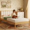Kinder Polsterbett Einzelbett, Gepolstertes PU-Kopfteil, elegantes Wellendesign, stabiler Lattenrost, Massivholzrahmen, Beige, 90x200cm Bild 3