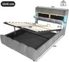 Polsterbett 140×200 cm mit LED, hydraulischem Bettkasten, Kopfteil-Staufach, USB/Typ-C, Grau, ohne Matratze Bild 5