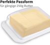 Dekorative Butterdose - Transparent mit Deckel - Butterbox, spülmaschinenfest - BPA Frei Kunststoff - Butterschale für 250g Butter - Weiß Bild 5