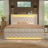 Merax Doppelbett 140x190cm, Polsterbett mit LED-Leuchten, Stauraum-Kopfteil mit USB- und Typ-C-Anschlüssen, Hydraulisches Stauraumbett, Samt, Beige Bild 3