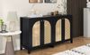 Sideboard 145x80x40 cm, schwarz, mit 4 Rattantüren & Metallgriffen Bild 3