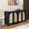Sideboard 145x80x40 cm, schwarz, mit 4 Rattantüren & Metallgriffen Bild 2