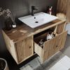 Roomart GUSTO-II-120 Badmöbel Set– 4-teiliges Badezimmermöbel Set - Waschbeckenunterschrank mit Keramikwaschbecken, Spiegelschrank & Hochschrank - H 45 x B 45 x T 120 cm • Eiche Bild 5