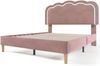 Kinderbett 140x200 cm Polsterbett mit verstellbarem LED-Kopfteil, Leinenbezug in Beige, höhenverstellbar,Beige Bild 4