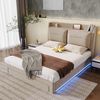Polsterbett 180×200 cm mit hydraulischem Bettkasten, LED-Seitenlicht & Schublade, Beige Bild 2