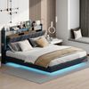 Polsterbett 160×200 cm mit LED, USB und Stauraum-Kopfteil, schwebende Optik, Grau Bild 2