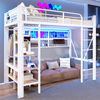 Hochbett Liegefläche 90x200 cm aus Eisen und MDF mit LED-Lichtleiste, Ablagefach, Hängegitter und offenem Raum unter dem Bett Bild 4