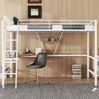 Hochbett 90x200 cm mit L-förmigem Schreibtisch und Regal – Metallbett in Weiß Bild 3