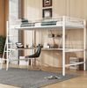 Hochbett 90x200 cm mit L-förmigem Schreibtisch und Regal – Metallbett in Weiß Bild 2
