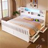 Merax Massivholzbett mit LED-Kopfteil & USB-Anschluss (Plattformbett Bettgestell Doppelbett aus Holz, 1-tlg), 180x200cm mit 4 Schubladen, Stauraumregalen, Bücherregal & Ablagen Bild 2