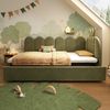 Merax Einzelbett 90x200 cm, Kinderbett, Polsterbett mit 90x190 cm Ausziehbett, Niedliches Kronen- und Gitterdesign, Samt, Grün Bild 2