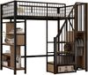 Multifunktionales Hochbett 90 x 200 cm, Metallbett mit Stauraum, Ablageflächen und Treppe, Erwachsenenbett und Kinderbett, Schwarz Bild 5