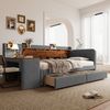 Bett 90x200 cm ohne Matratze, mit 2 Schubladen, Schreibtisch, USB- und Typ-C-Anschluss, Grau Bild 3