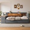 Bett 90x200 cm ohne Matratze, mit 2 Schubladen, Schreibtisch, USB- und Typ-C-Anschluss, Grau Bild 2