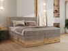 Boxspringbett, Set mit zwei Multipocket-Matratze und Topper, hohe Kopfteil, Eiche Wotan Holzrahmen - WOOD CLASSIC KING - 160 x 200 cm - Hellbraun Cord - H3 Bild 1