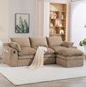 3-Sitzer Sofa mit Hocker, Cord mit Seitentaschen, 263 x 167 x 85 cm, Khaki Bild 3