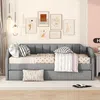 Schlafsofa mit Bettfunktion, Ausziehbett und Lattenrost, 90x200 cm/90x190 cm, Einzelbett, Jugendbett, Leinen Bild 2