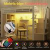 Hochbett mit RGB LED-Streifen, Schreibtisch, Bücherregal, Lattenrost, Treppe, Rausfallschutz, 90x200cm, Metallbett, Kinderbett Bild 5