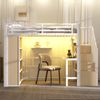 Hochbett mit RGB LED-Streifen, Schreibtisch, Bücherregal, Lattenrost, Treppe, Rausfallschutz, 90x200cm, Metallbett, Kinderbett Bild 2
