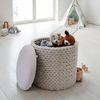Sitzhocker Boho Stil Stauraum Wolle rund 40x40x45 cm abnehmbarer Deckel Creme Weiß Bild 4