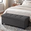 SONGMICS Sitzbank mit Stauraum, faltbare Sitztruhe mit Klappdeckel, Schlafzimmer Wohnzimmer, Leinenoptik, 110 cm, grau Bild 3