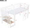 Hochbett mit LED-Streifen, Lattenrost, Rausfallschutz und Fenstern, Treppe mit Regal, 90x200 cm, Einzelbett, Kinderbett, Metall Bild 5