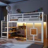 Hochbett mit LED-Streifen, Lattenrost, Rausfallschutz und Fenstern, Treppe mit Regal, 90x200 cm, Einzelbett, Kinderbett, Metall Bild 2