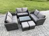 Fimous Gartenmöbel-Sets 8-Sitzer Polyrattan Möbel Sofa Sets mit Rechteckiger Couchtisch Love Sofa 2 kleine Fußhockern Dunkelgrau Gemischt Bild 2