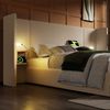 Polsterbett Leinen mit Stauraum, LED-Leselampe & USB-Anschluss, 232x213x104 cm, Beige, ohne Matratze Bild 4