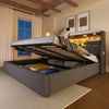 Polsterbett 140x200 mit LED-Ambiente, hydraulischem Stauraum, USB & Typ-C Ladeanschlüssen,Ablageregal & Taschen – Bettgestell Grau Bild 5