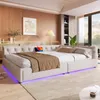 Schlafsofa mit LED-Beleuchtung, Lattenrost und Mehrfachsteckdose, 140x200 cm, Doppelbett, Polsterbett, Leinen Bild 3