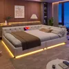 Schlafsofa mit LED-Beleuchtung, Lattenrost und Mehrfachsteckdose, 140x200 cm, Doppelbett, Polsterbett, Leinen Bild 2