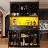 Buffet-Anrichte hoher Schrank mit 3 Türen, LED-Beleuchtung & Kippschutz in Schwarz, 120x40x180 cm Bild 2