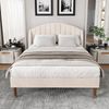 Merax Polsterbett 140x200 Ohrform Doppelbett aus Samt mit Kopfteil & Lattenrost Beige Bild 4