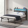 VASAGLE Bettgestell 140 x 200 cm mit Stauraum, Metallrahmen, Bett mit LED-Beleuchtung und Kopfteil, schwarz-braun Bild 3