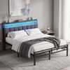VASAGLE Bettgestell 140 x 200 cm mit Stauraum, Metallrahmen, Bett mit LED-Beleuchtung und Kopfteil, schwarz-braun Bild 4